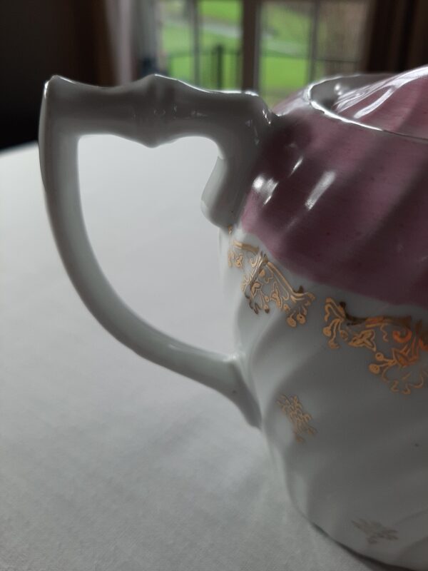 Théière ancienne rose et blanc – Image 3