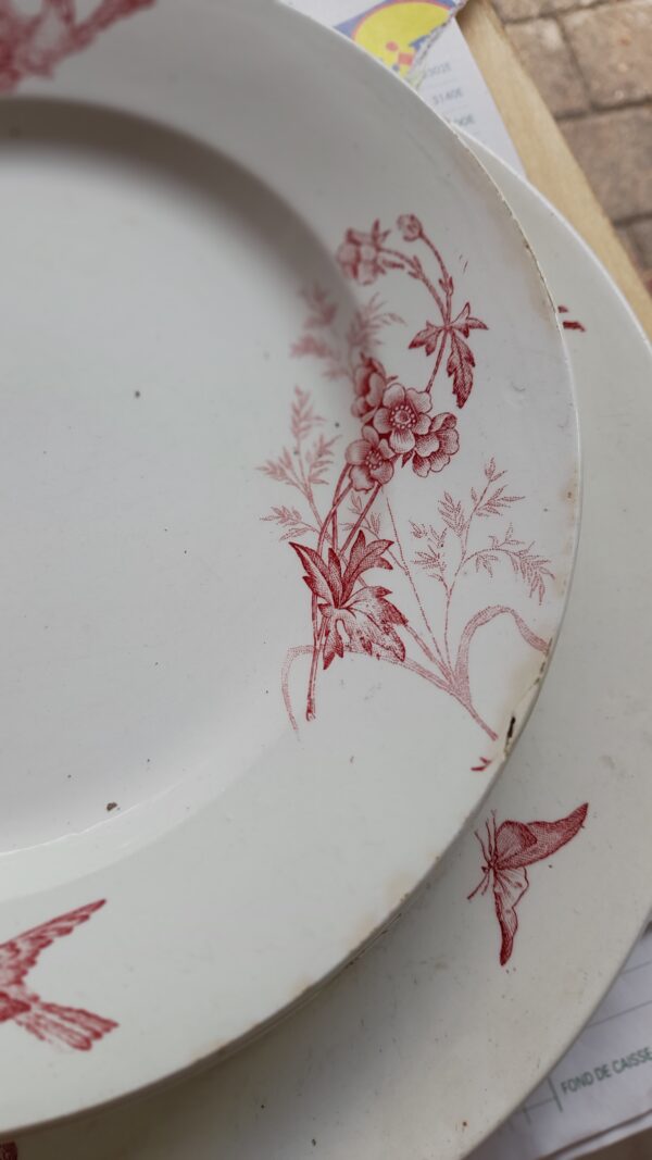 Ensemble d'assiettes décor rouge Terre de Fer manufacture belge de Nimy – Image 5