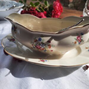 Sucrier/saucier crème fleuri bord doré