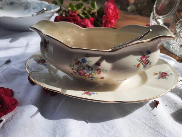 Sucrier/saucier crème fleuri bord doré